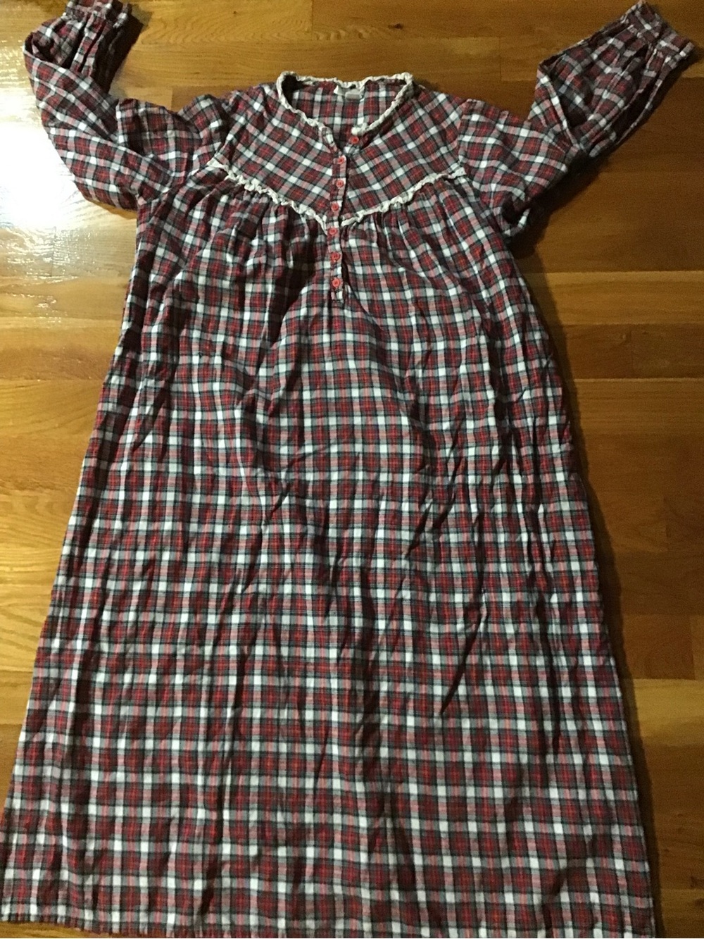 Plaid Button-Front Nightgown in Red and White